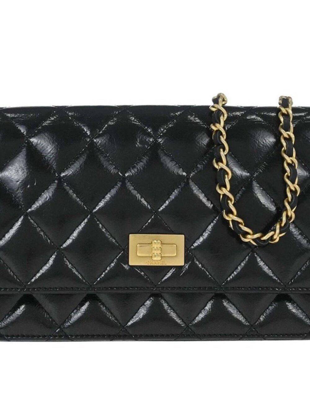 Chanel Black Patent leather Mademoiselle Lock WOC Wallet on Chain Bag